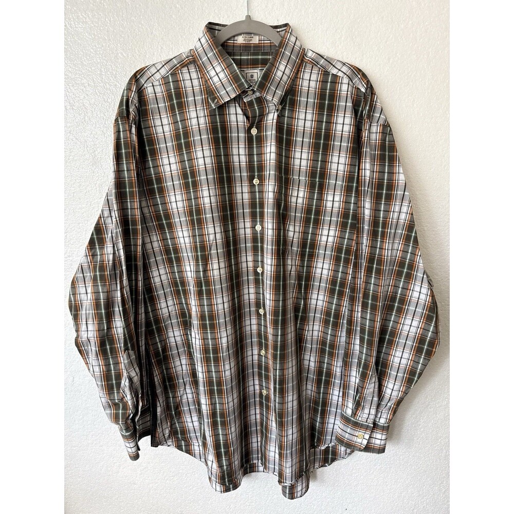 Peter Millar XL Long Sleeve Extra Large Brown Plaid Button Front Dressy Shirt